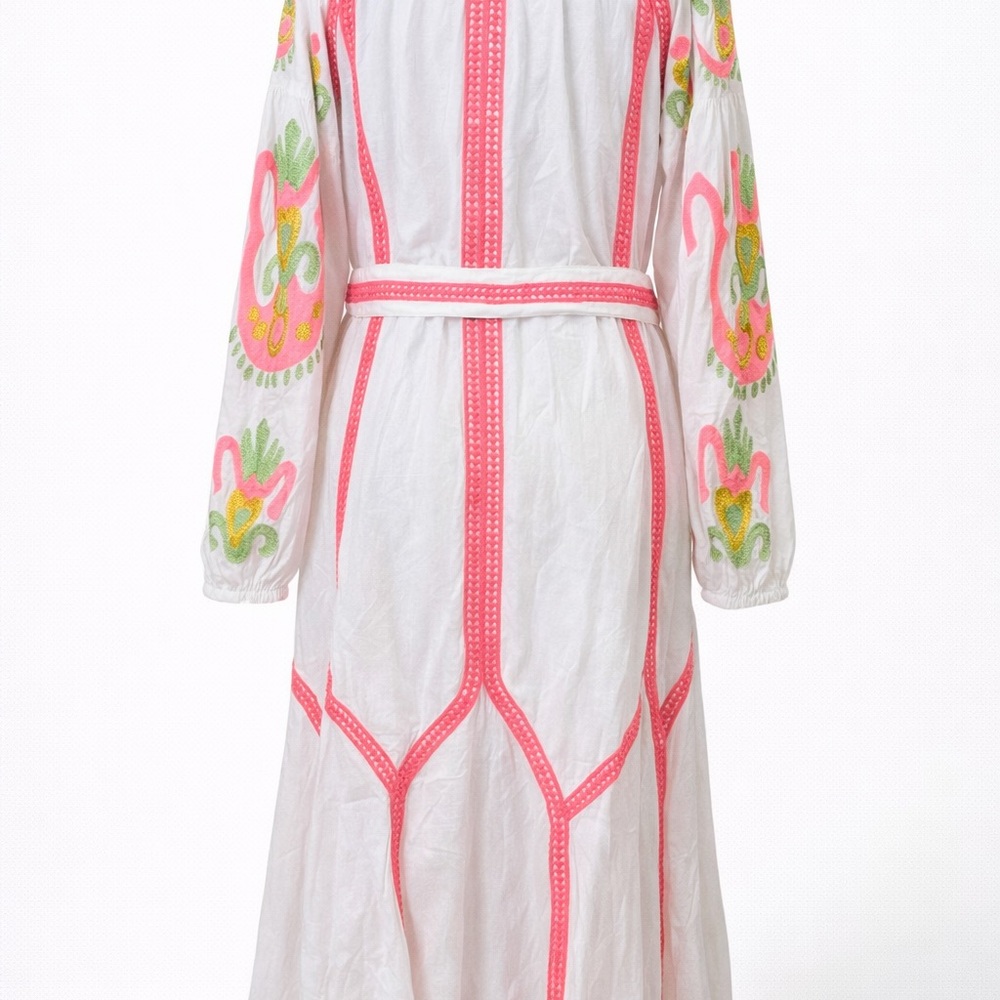 Embroidered White and Pink Maxi Dress - Picture 4 of 5